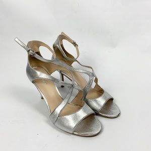 Silver ankle strap Nine West heels